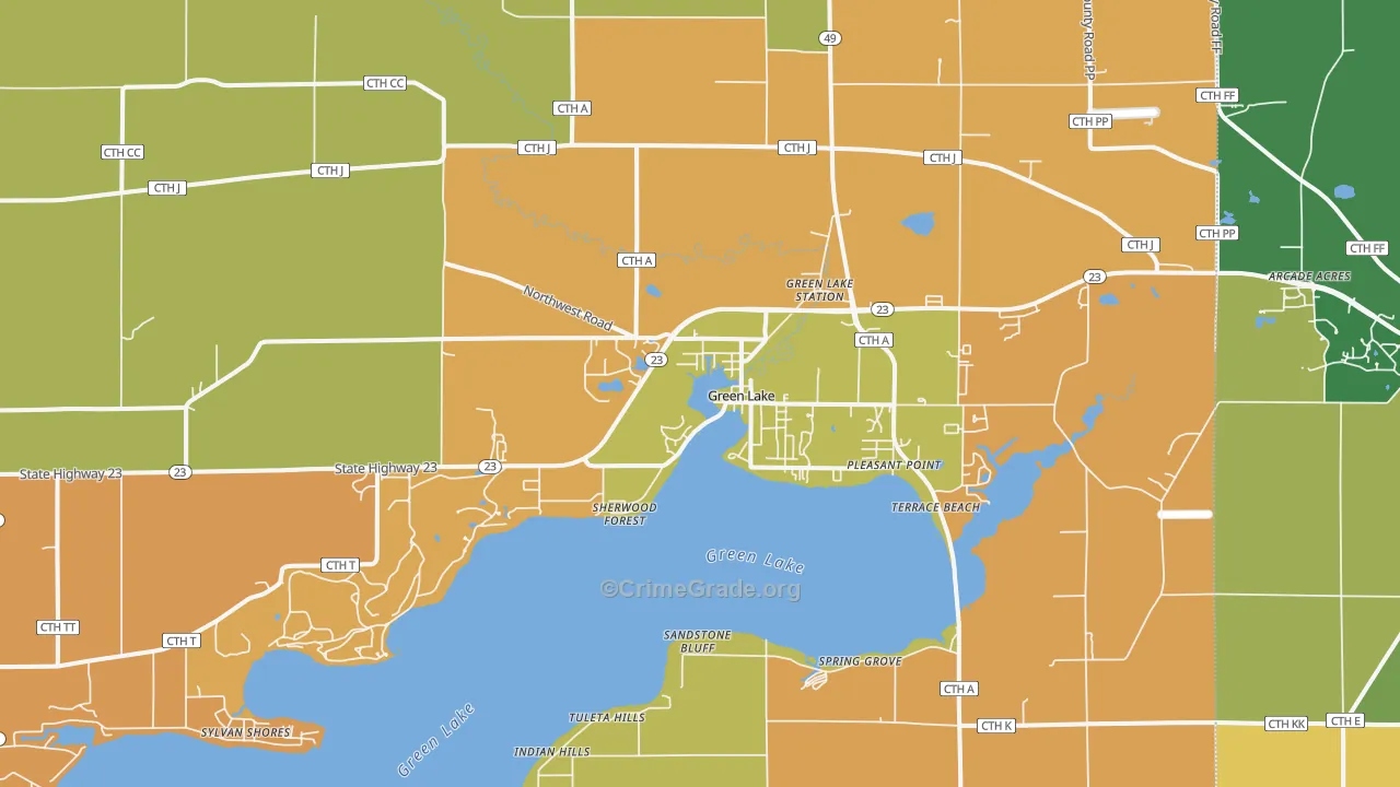 Green Lake, WI Map of Murder Rates