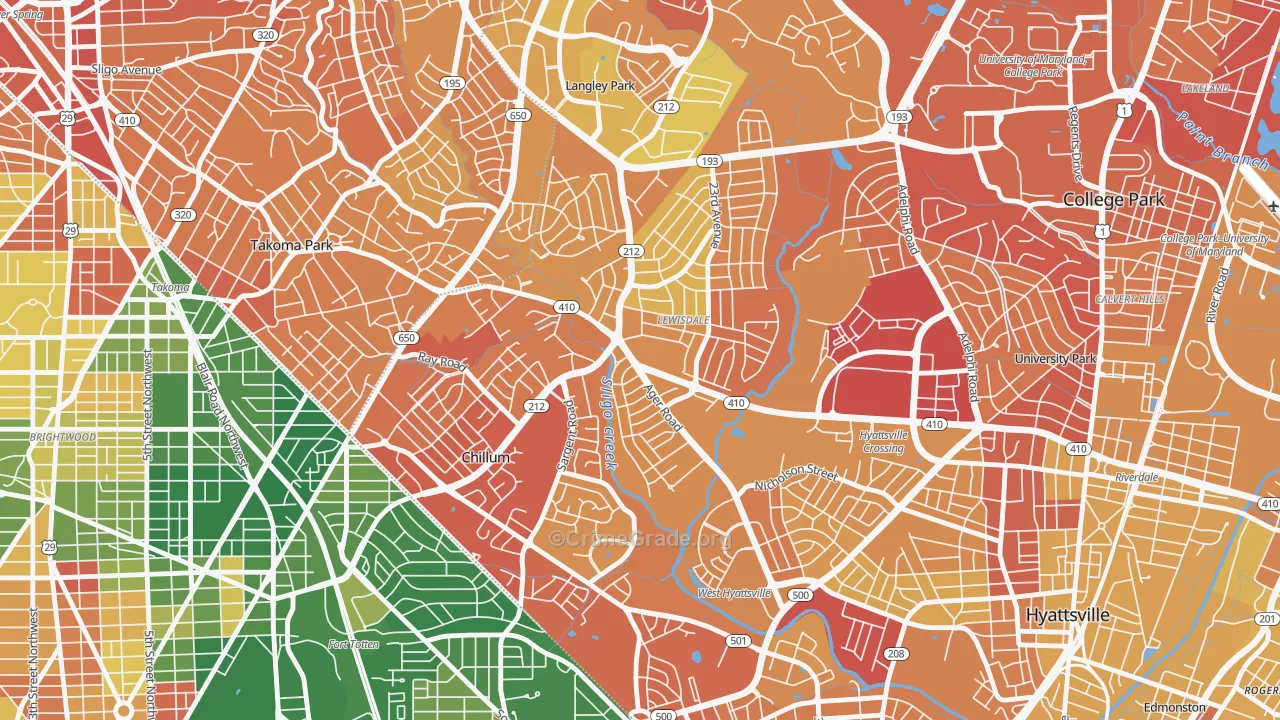 Green Meadows, Chillum, MD Map of Murder Rates