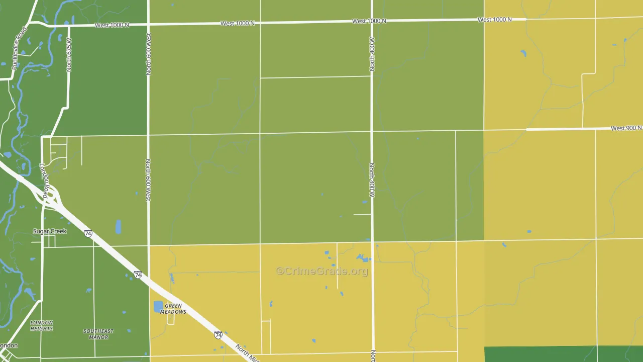 Green Meadows, IN Map of Murder Rates