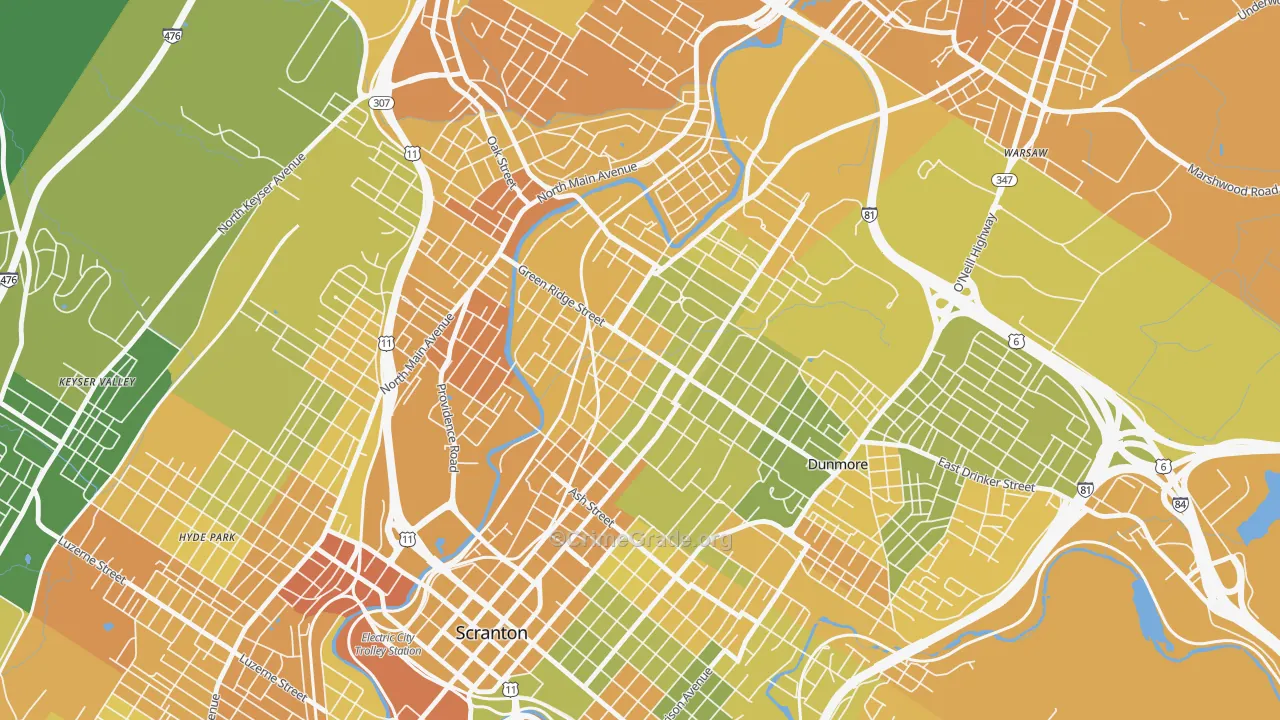 Green Ridge, Scranton, PA Map of Murder Rates