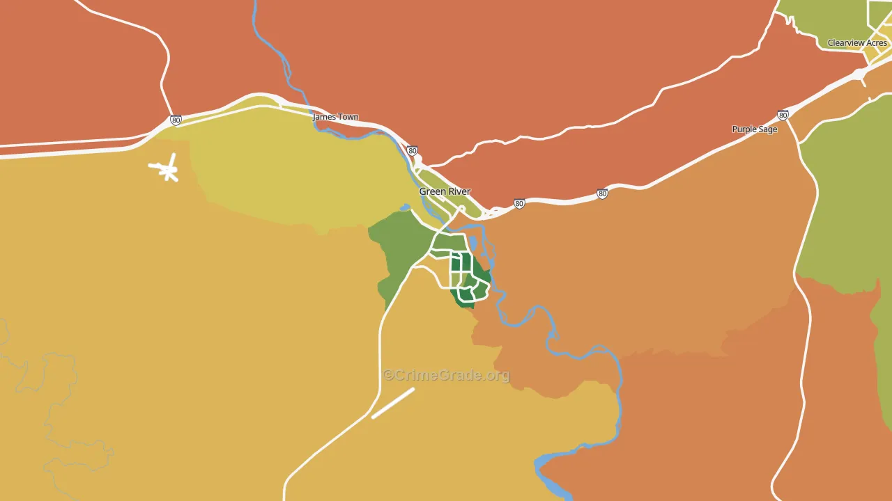 Green River, WY Map of Murder Rates