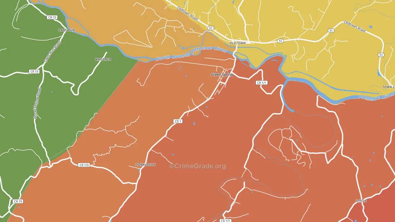 Green Spring, WV Map of Murder Rates