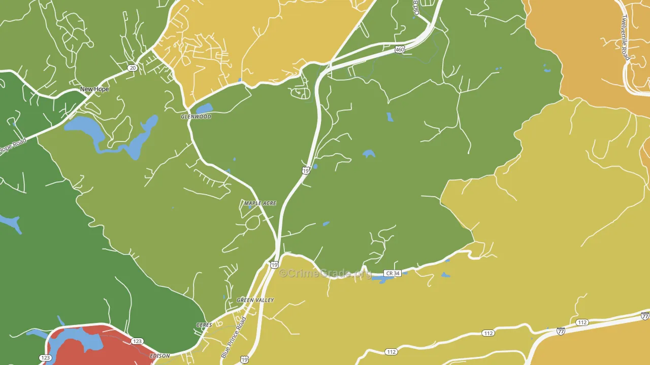 Green Valley, WV Map of Murder Rates