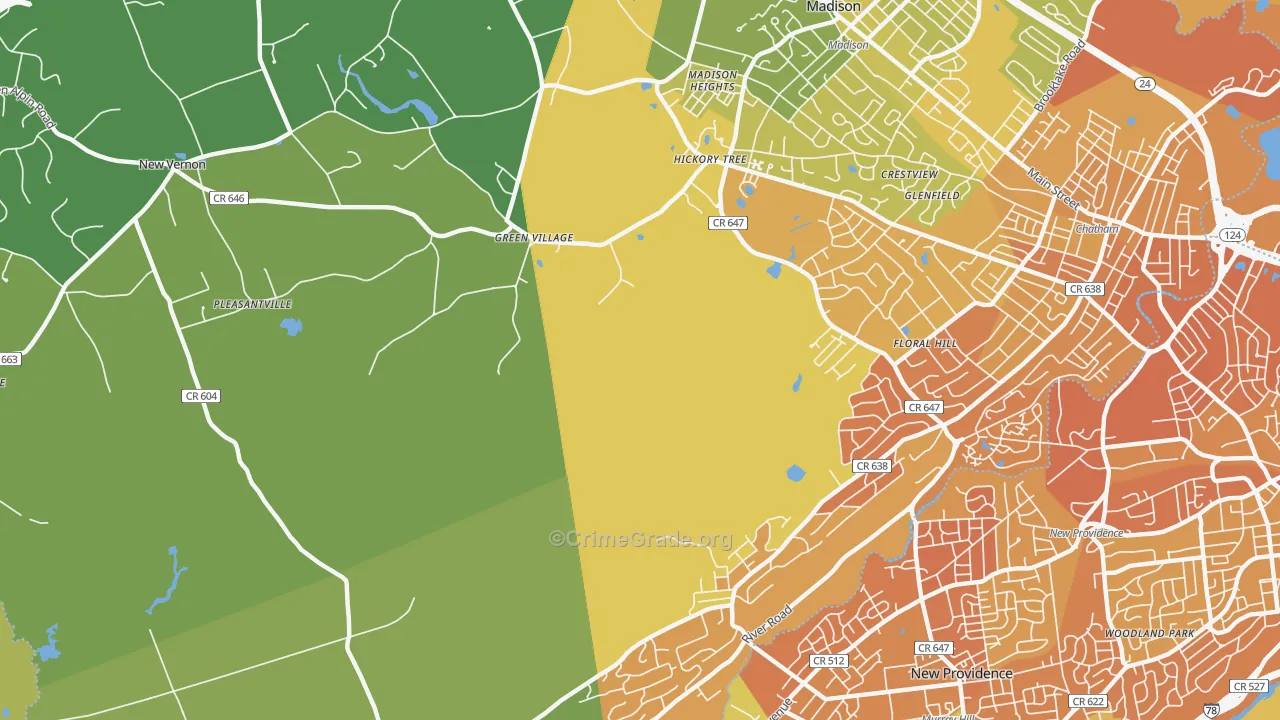 Green Village, NJ Map of Murder Rates