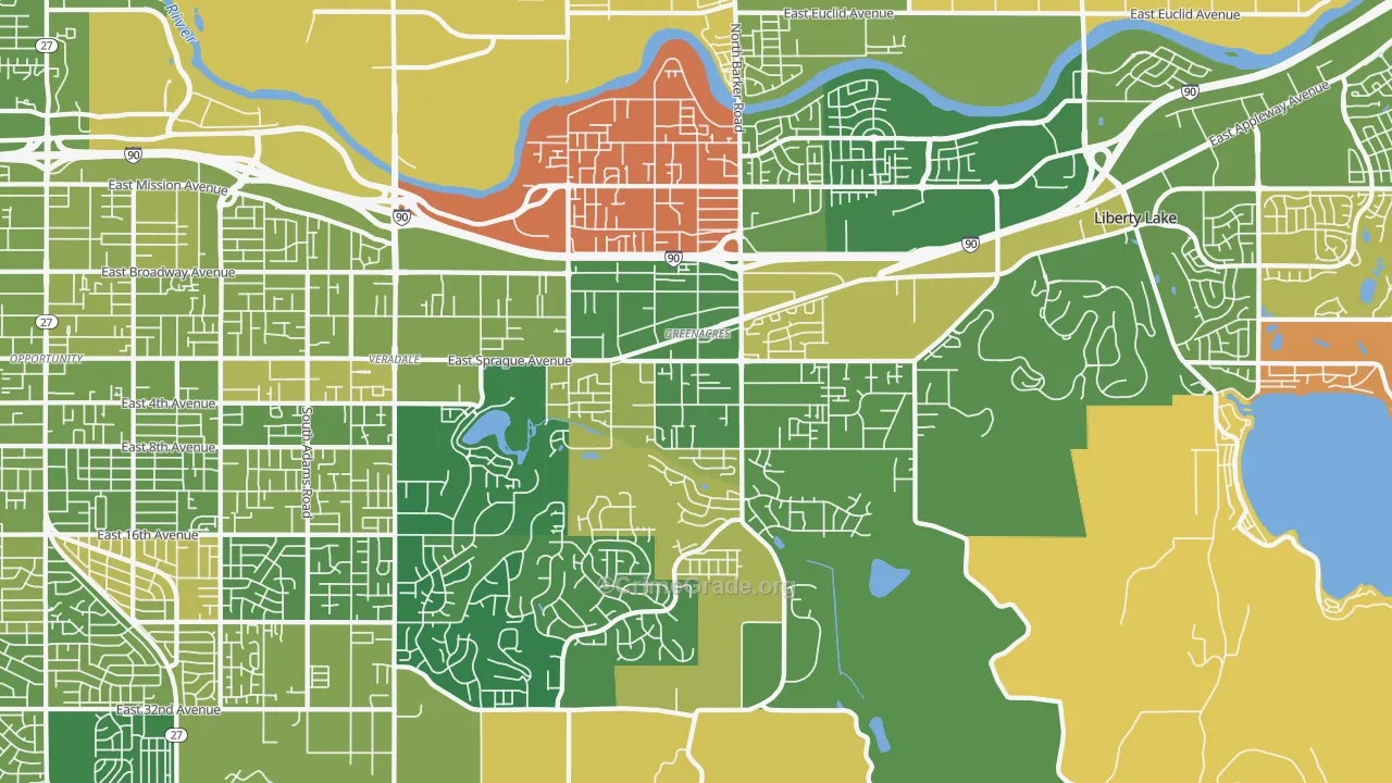 Greenacres, WA Map of Murder Rates