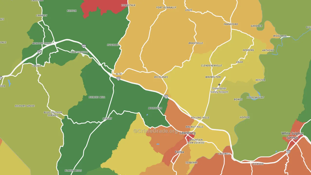Greenbrier County, WV Map of Murder Rates