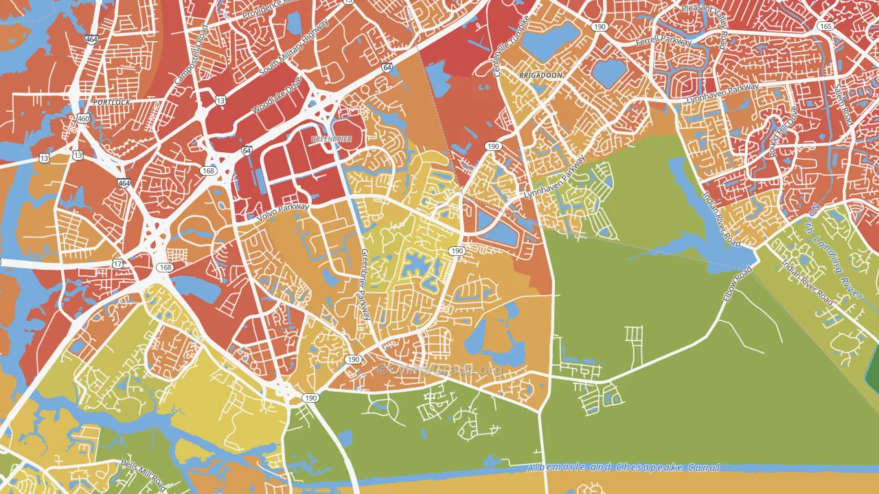 Greenbrier East, Chesapeake, VA Map of Murder Rates