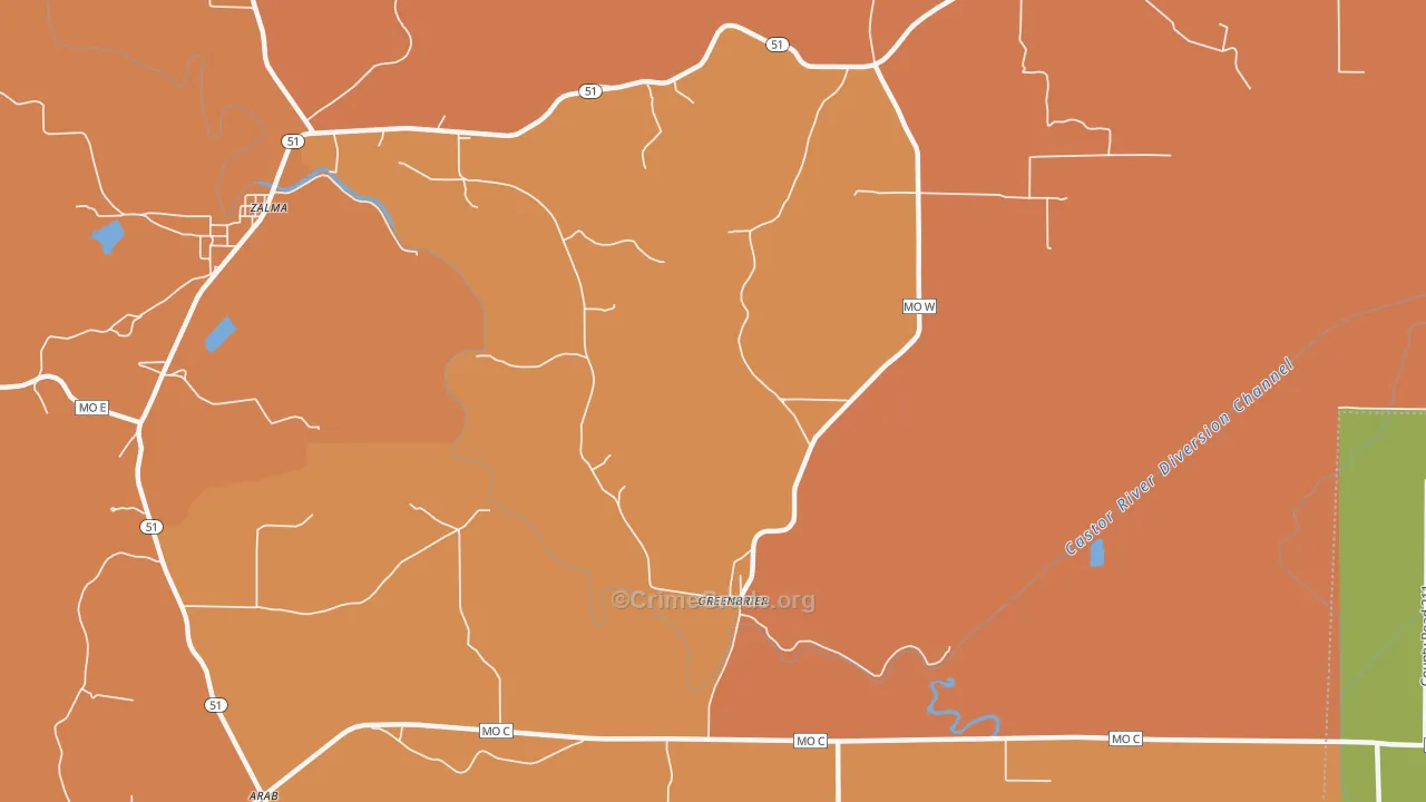 Greenbrier, MO Map of Murder Rates