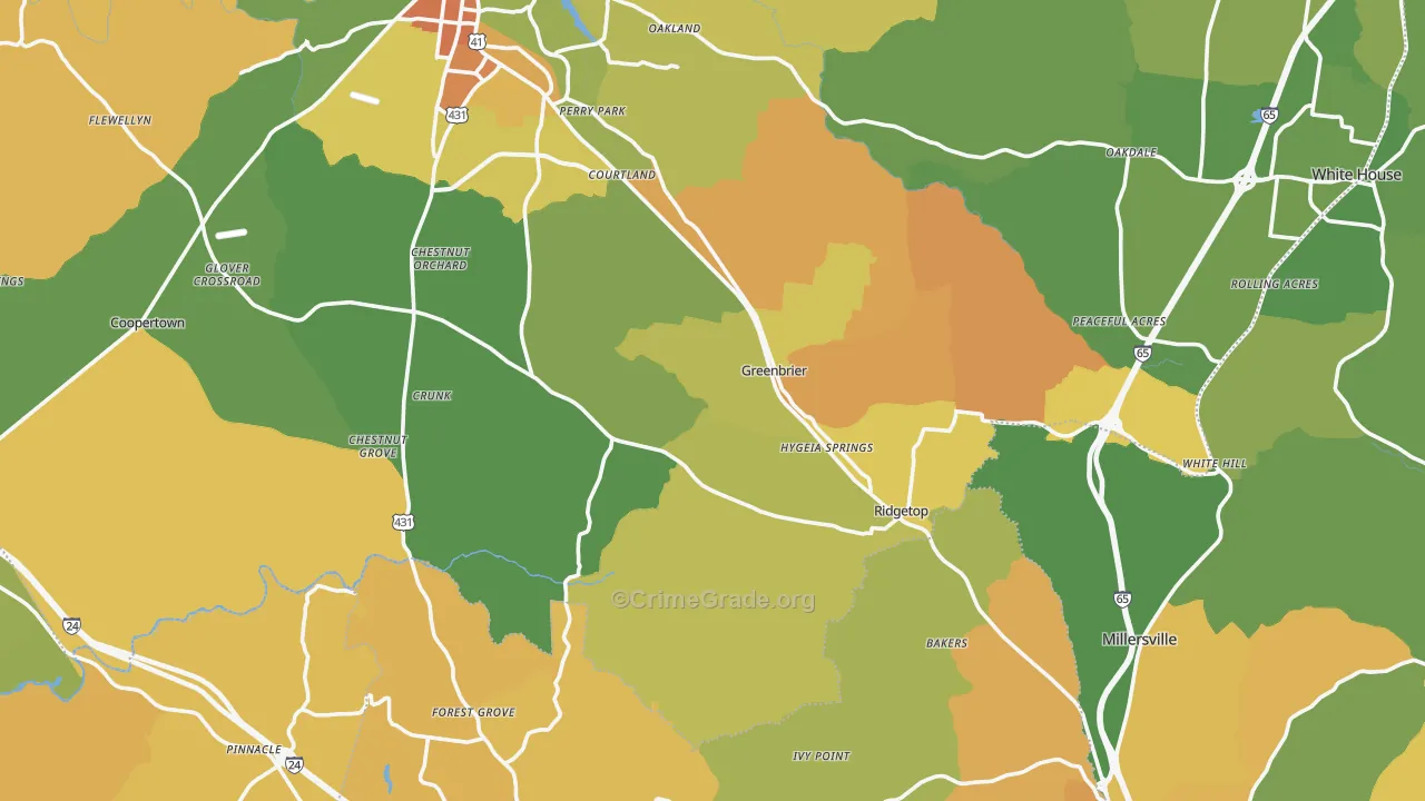 Greenbrier, TN Map of Murder Rates