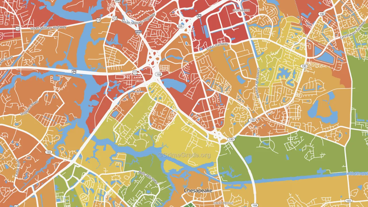 Greenbrier West, Chesapeake, VA Map of Murder Rates