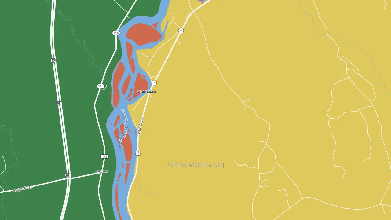 Greenbush, ME Map of Murder Rates