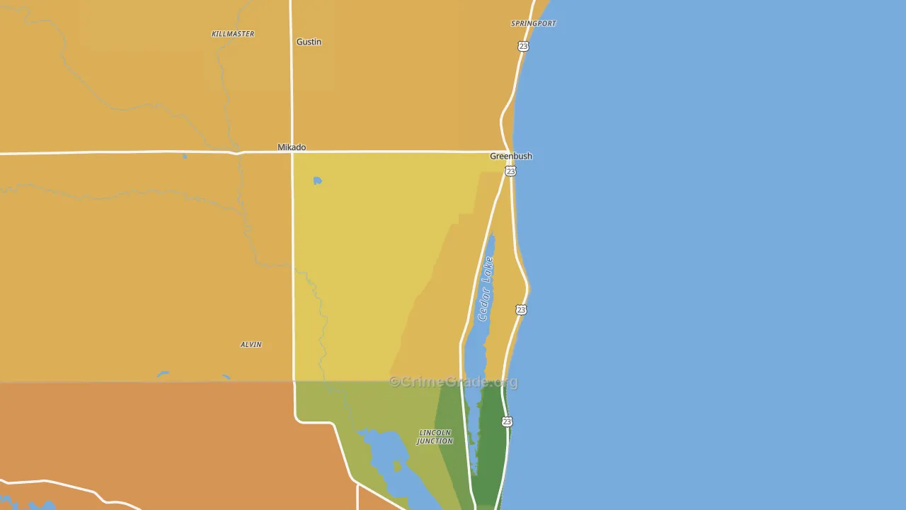 Greenbush, MI Map of Murder Rates