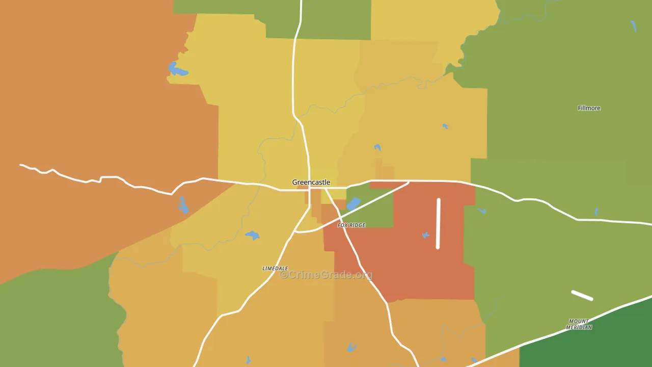 Greencastle, IN Map of Murder Rates