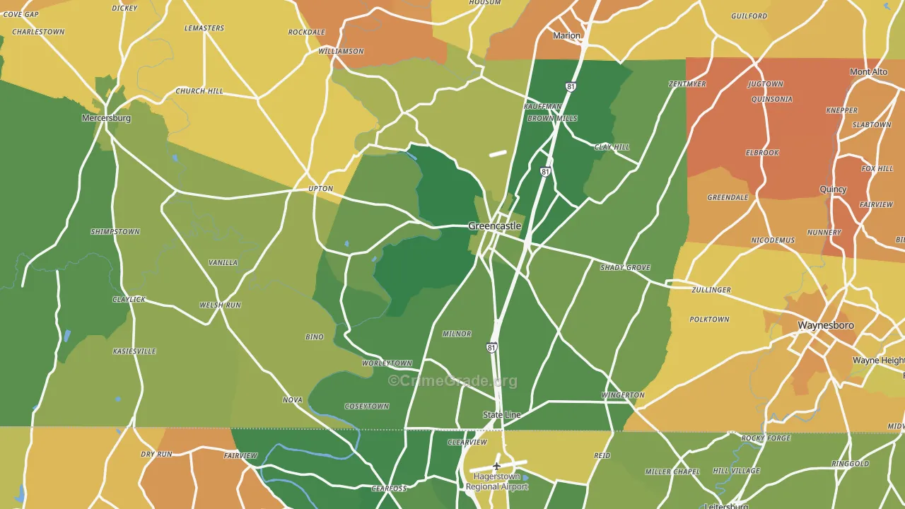 Greencastle, PA Map of Murder Rates