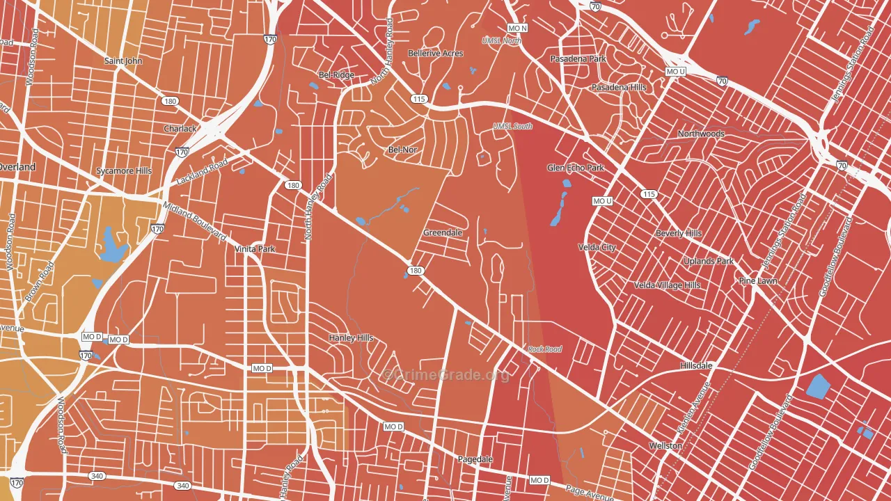Greendale, MO Map of Murder Rates