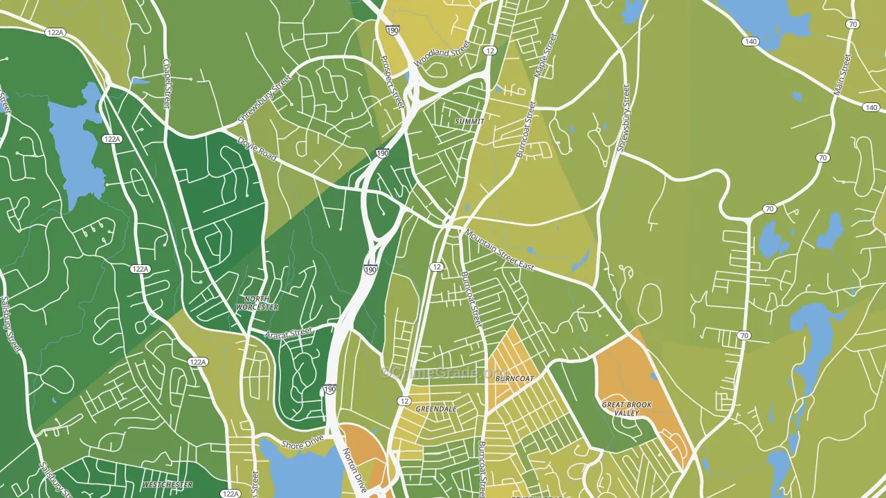 Greendale, Worcester, MA Map of Murder Rates