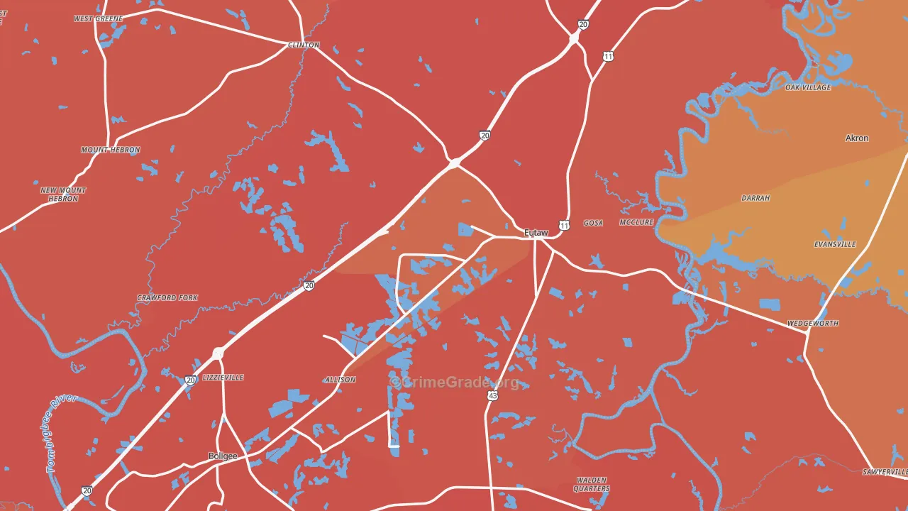 Greene County, AL Map of Murder Rates