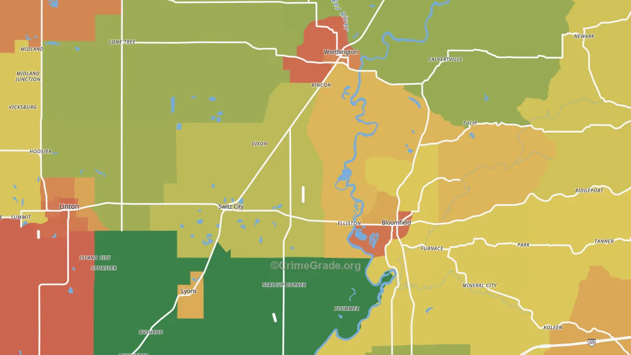 Greene County, IN Map of Murder Rates