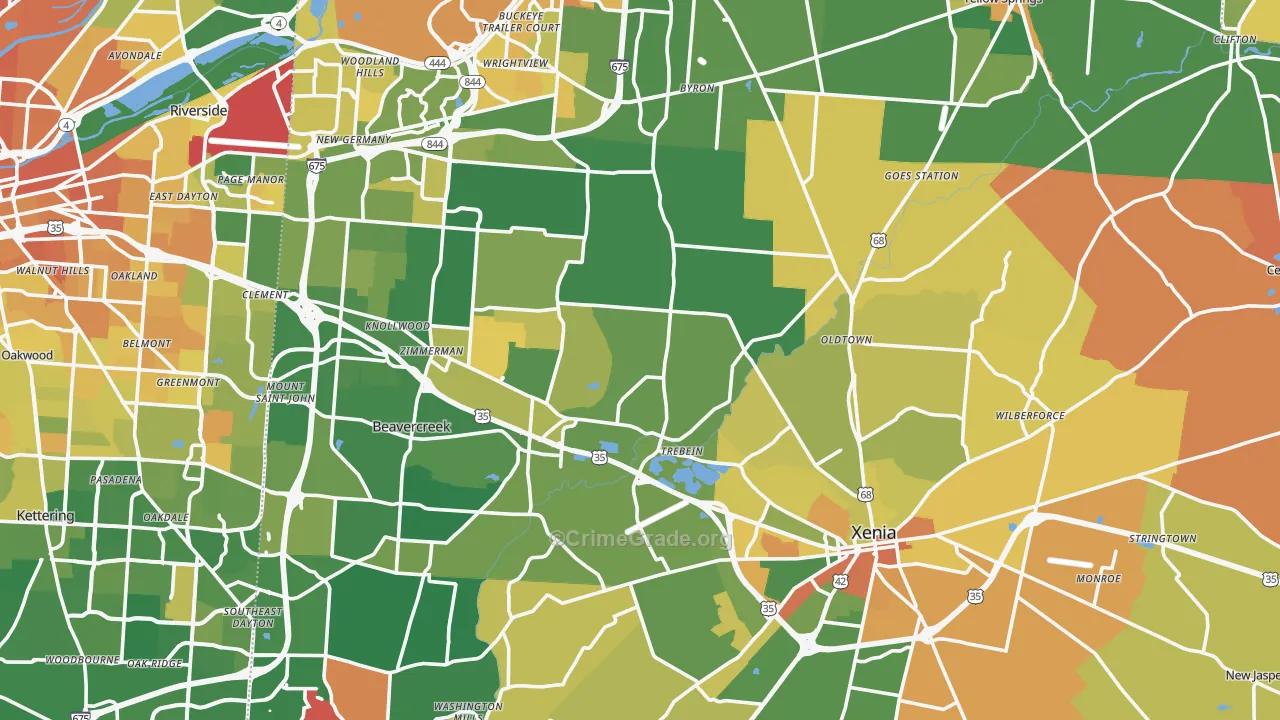 Greene County, OH Map of Murder Rates