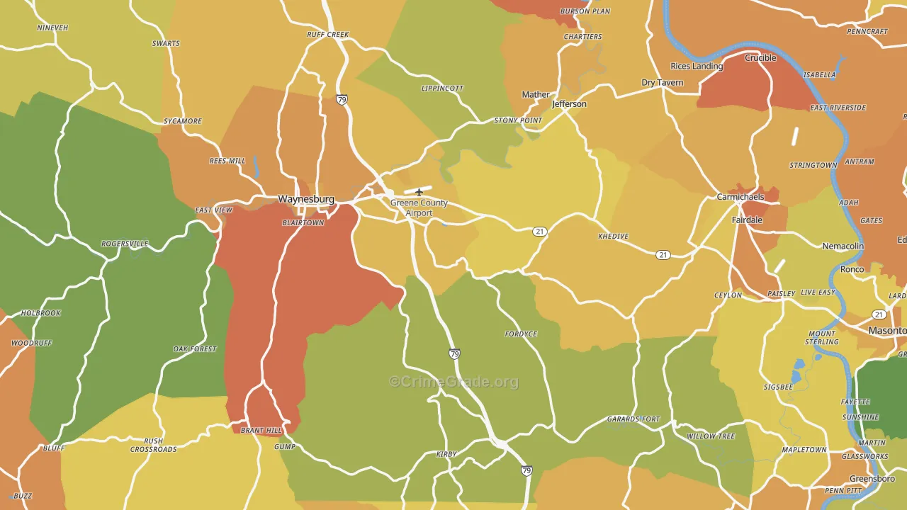 Greene County, PA Map of Murder Rates