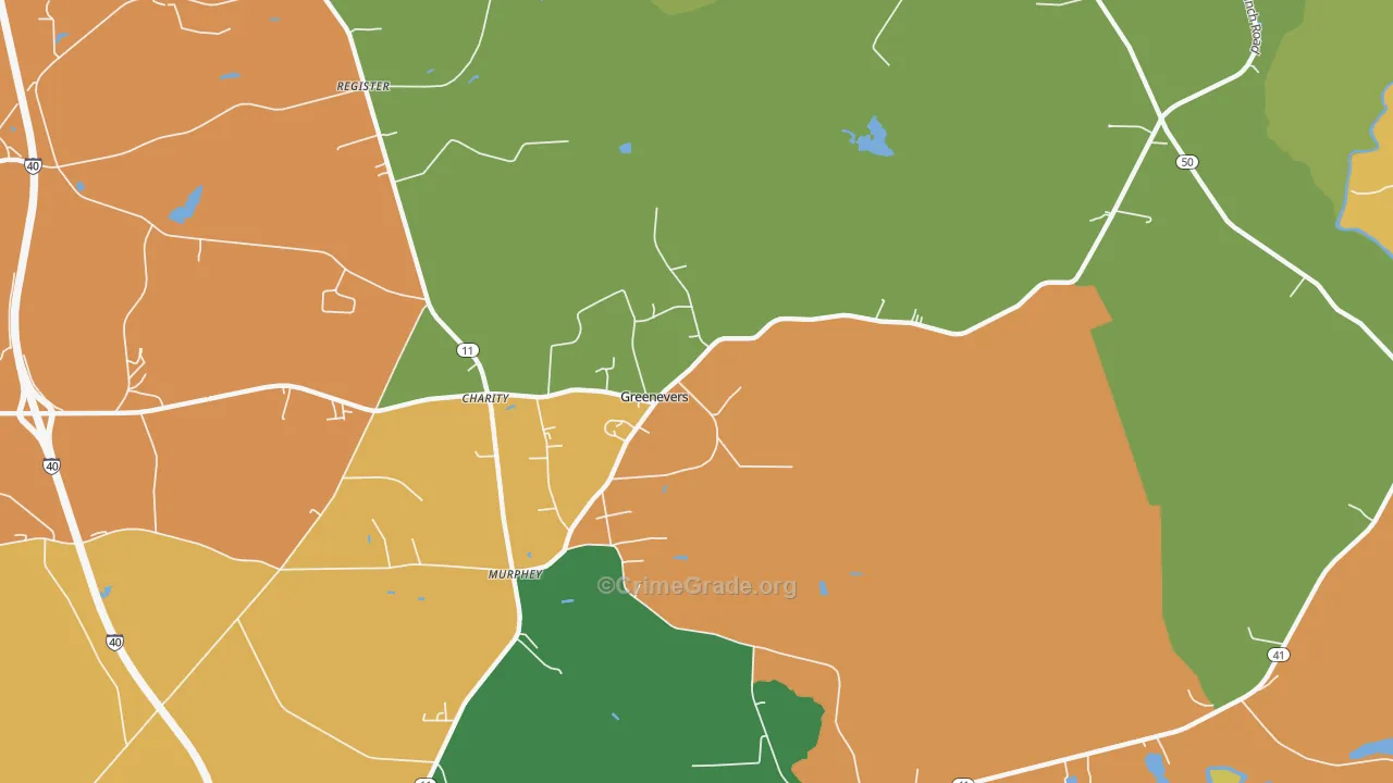 Greenevers, NC Map of Murder Rates