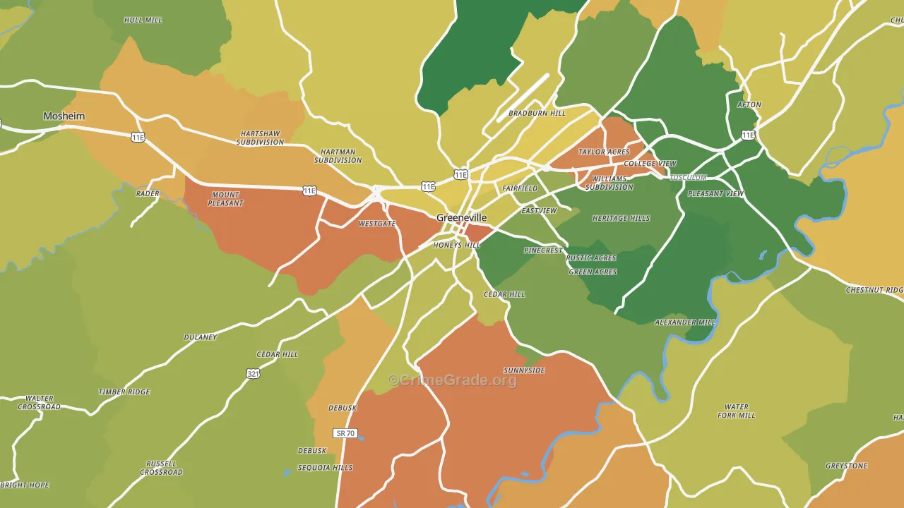 Greeneville, TN Map of Murder Rates