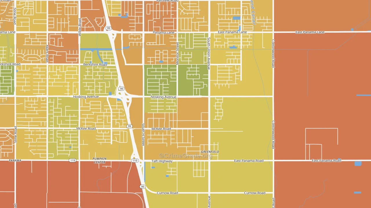 Greenfield, Bakersfield, CA Map of Murder Rates