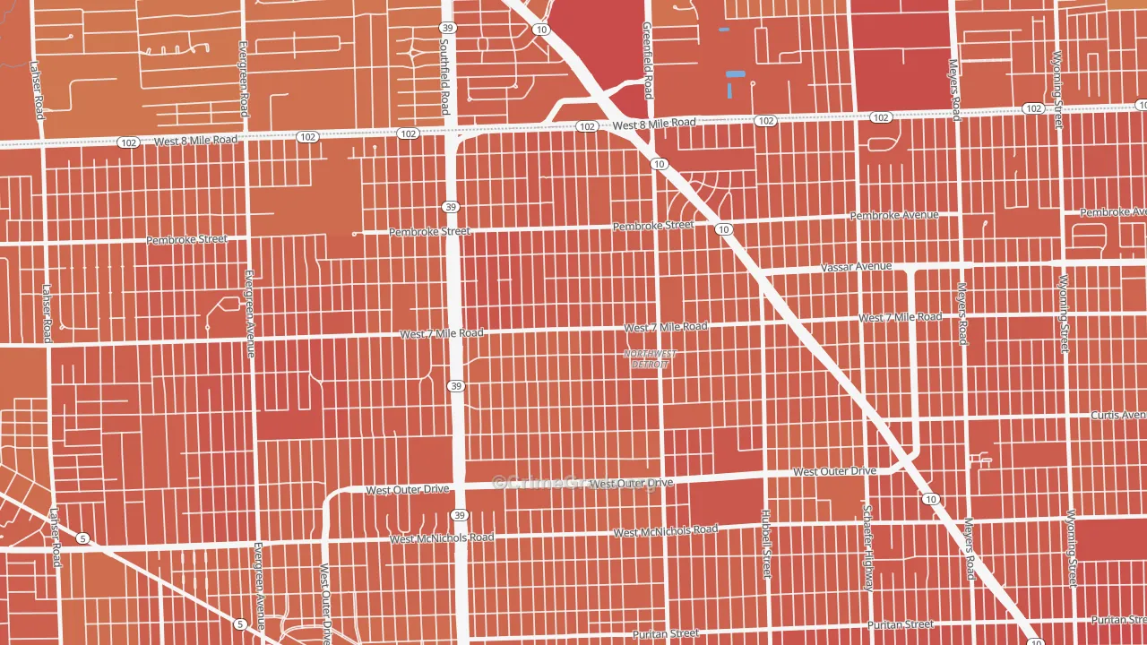 Greenfield, Detroit, MI Map of Murder Rates