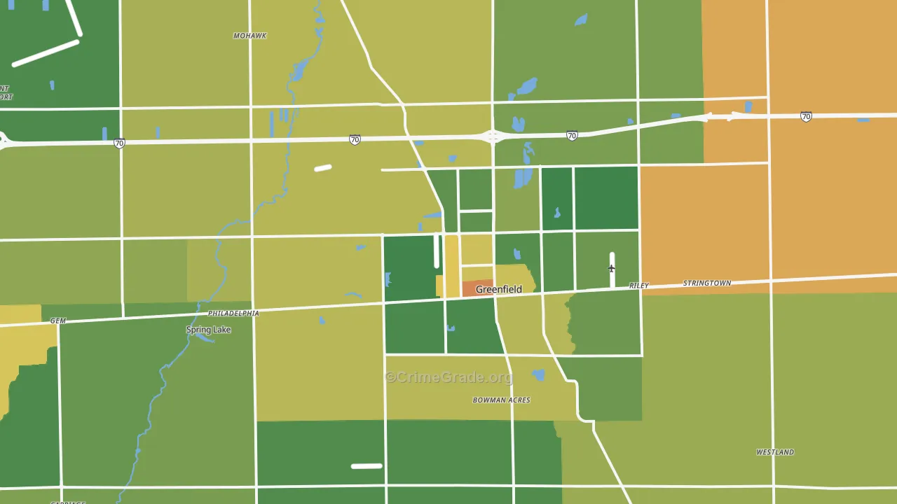Greenfield, IN Map of Murder Rates