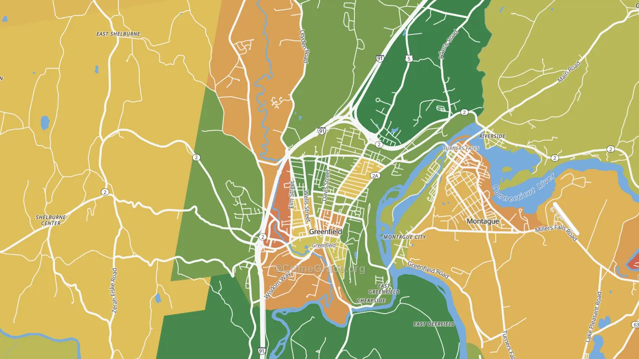 Greenfield, MA Map of Murder Rates