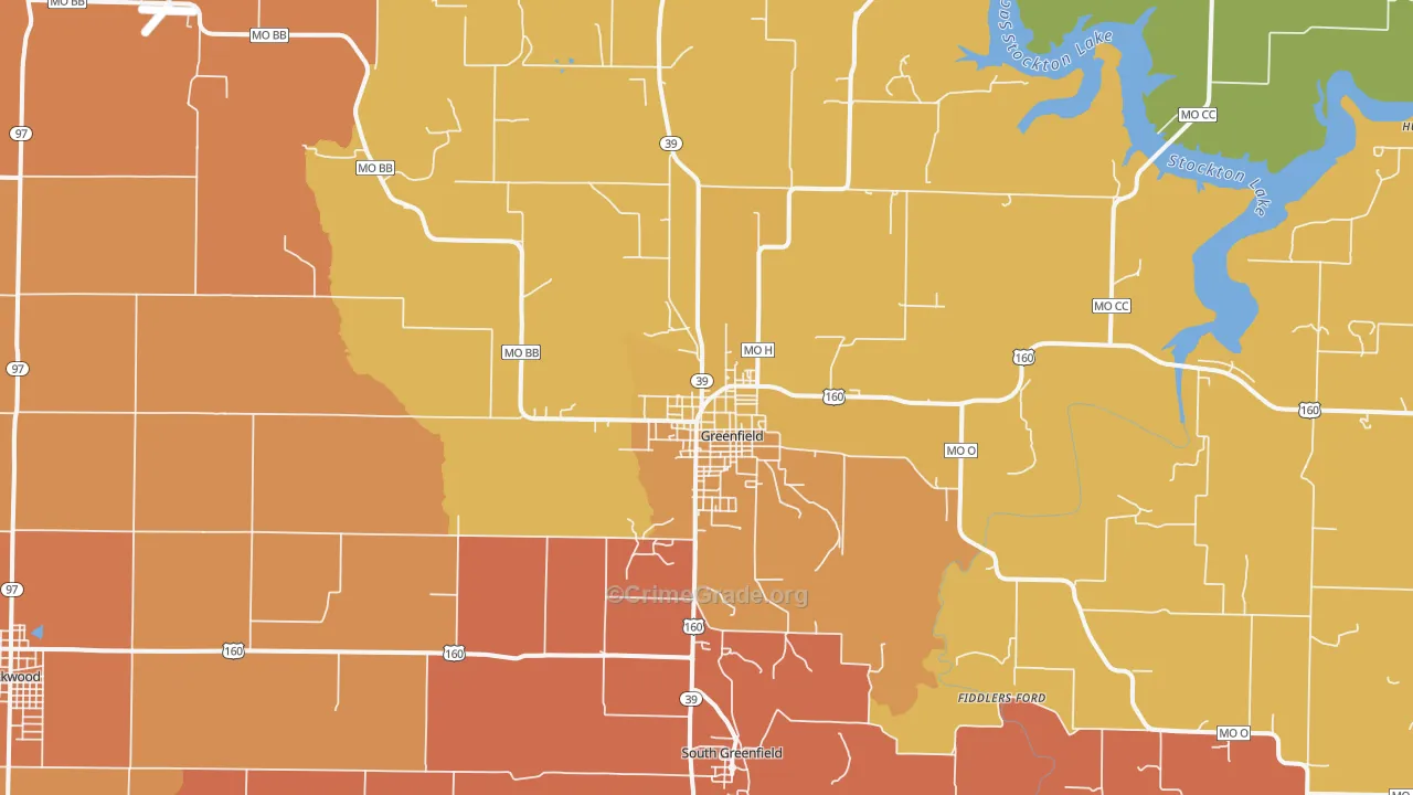 Greenfield, MO Map of Murder Rates