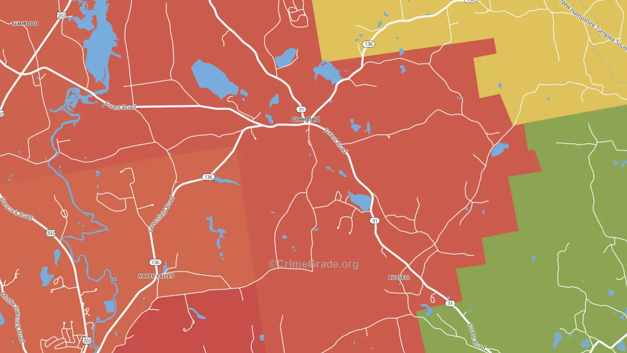Greenfield, NH Map of Murder Rates
