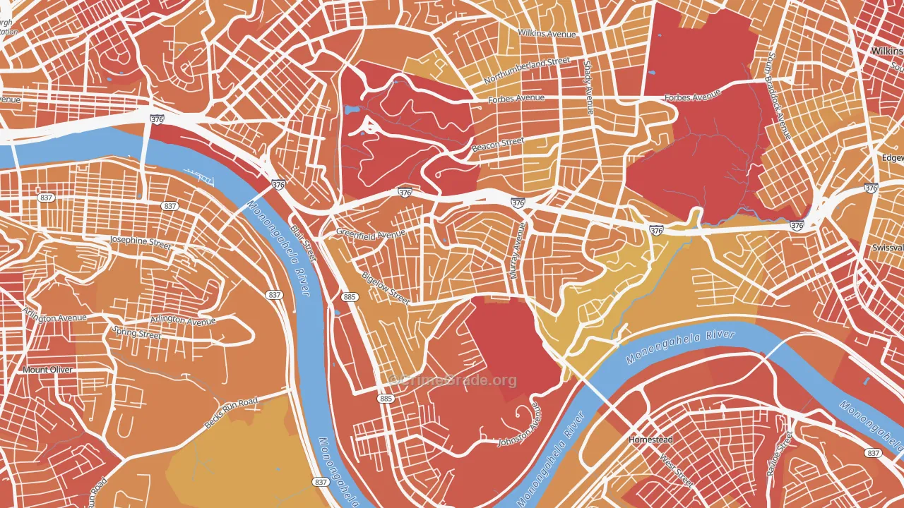 Greenfield, Pittsburgh, PA Map of Murder Rates