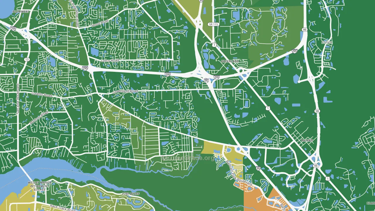 Greenland, Jacksonville, FL Map of Murder Rates
