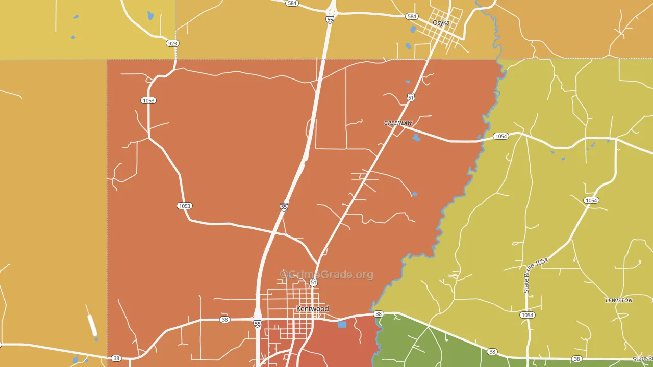 Greenlaw, LA Map of Murder Rates