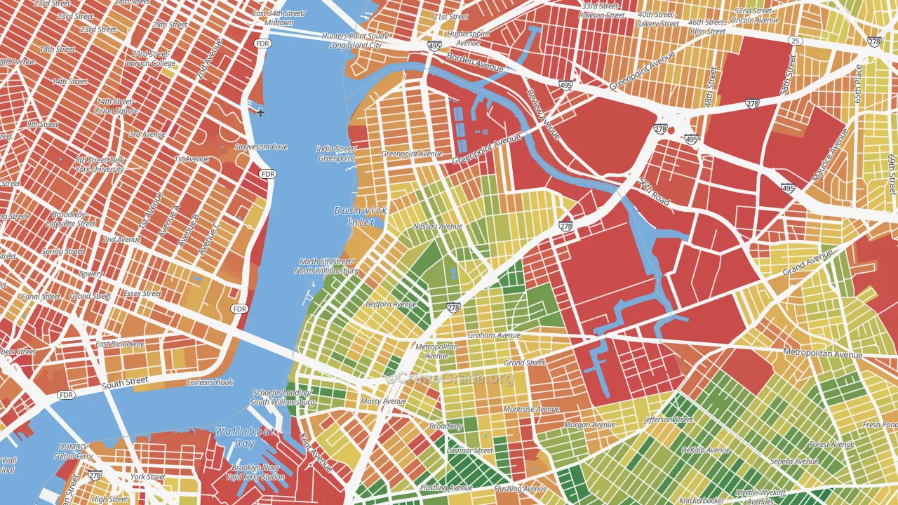 Greenpoint, Brooklyn, NY Map of Murder Rates