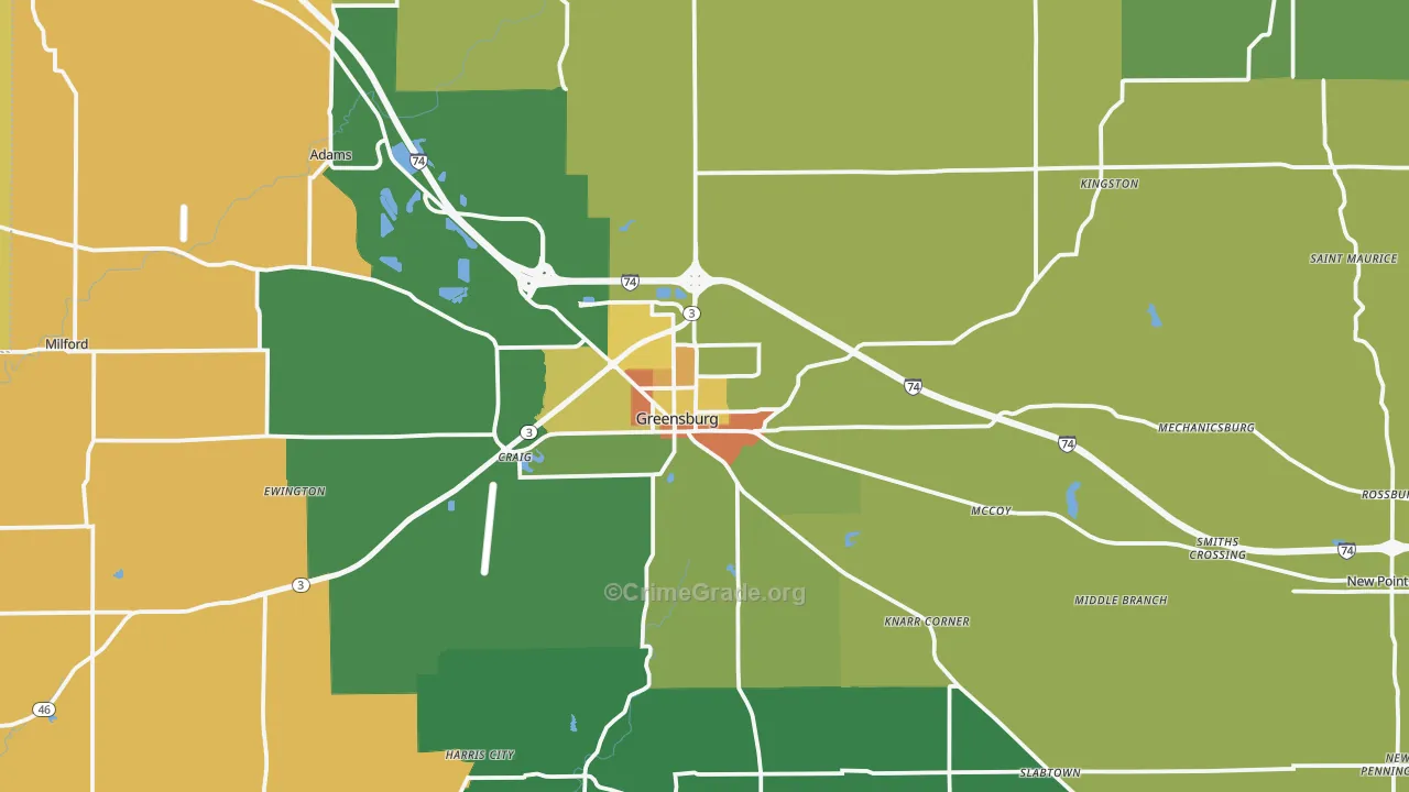 Greensburg, IN Map of Murder Rates
