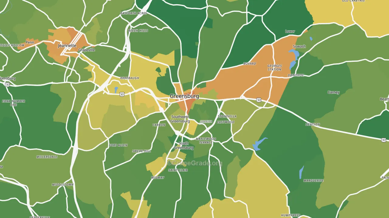 Greensburg, PA Map of Murder Rates
