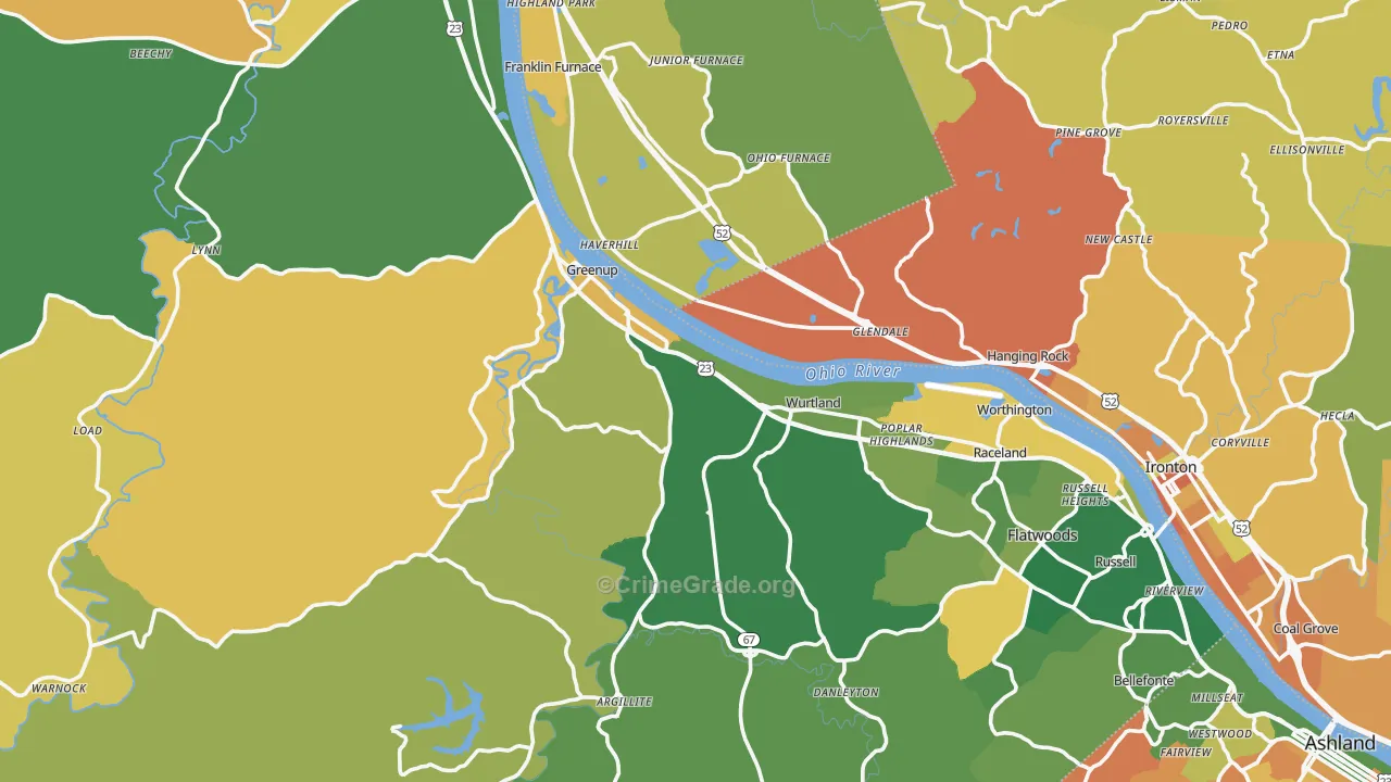 Greenup County, KY Map of Murder Rates