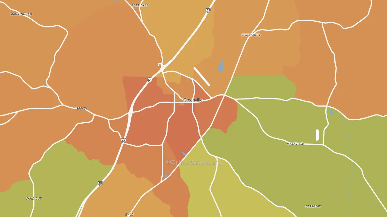 Greenville, AL Map of Murder Rates