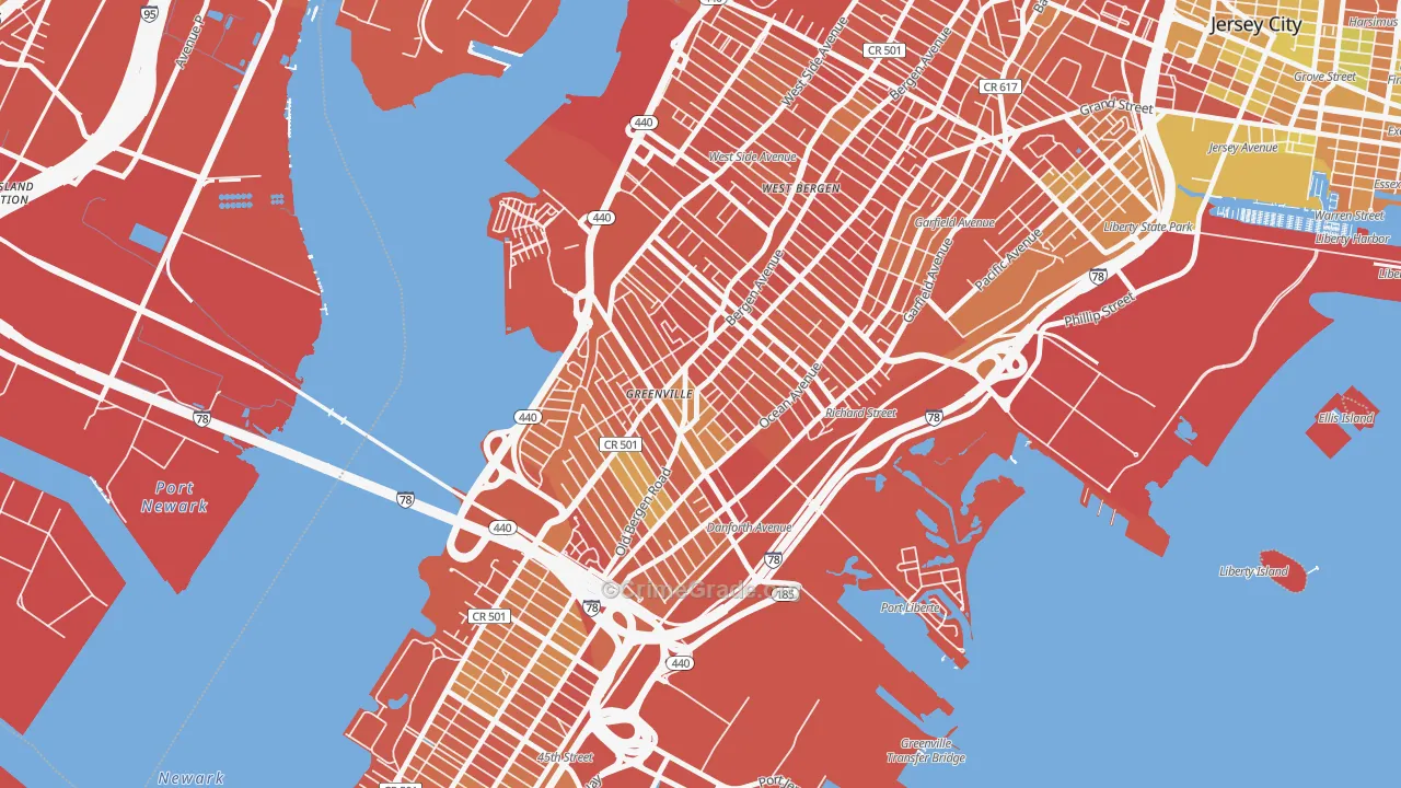 Greenville, Jersey City, NJ Map of Murder Rates