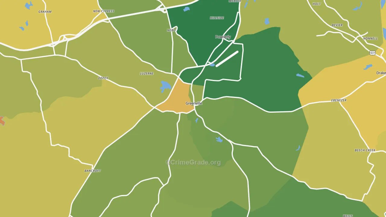 Greenville, KY Map of Murder Rates