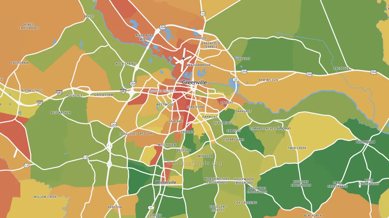 Greenville, NC Map of Murder Rates