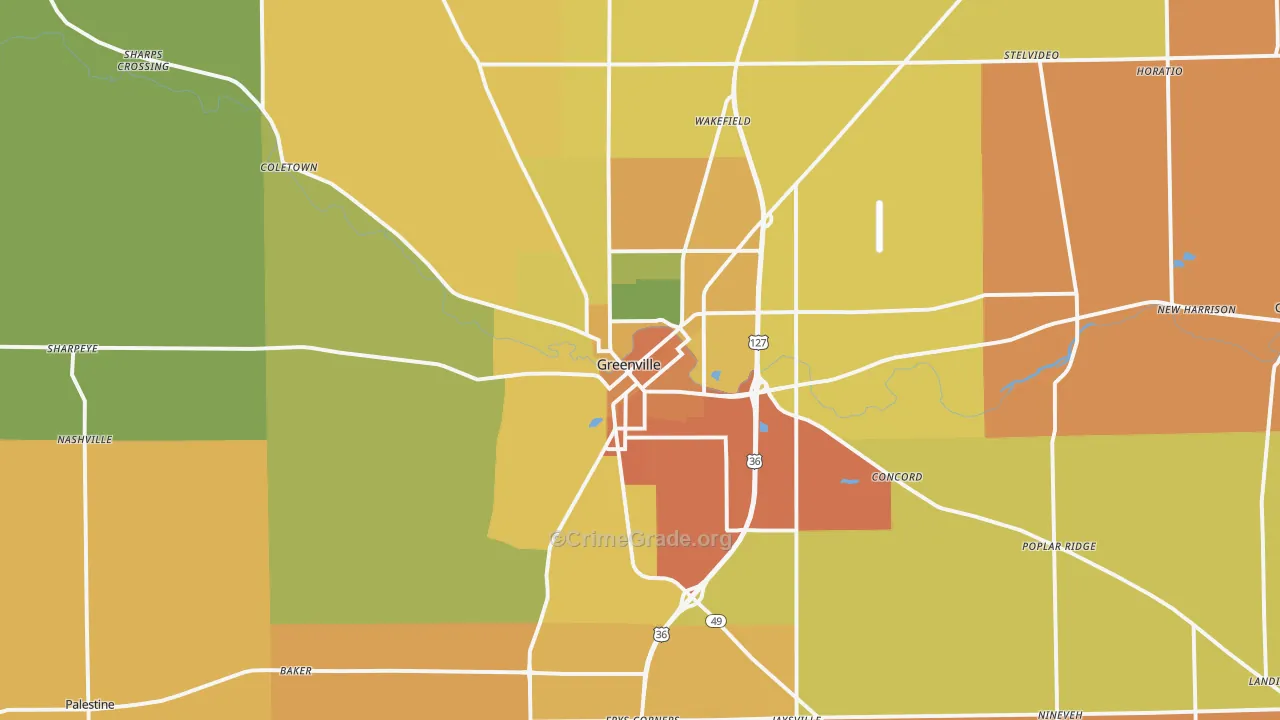Greenville, OH Map of Murder Rates