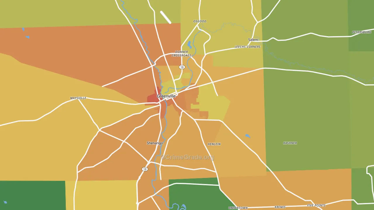 Greenville, PA Map of Murder Rates