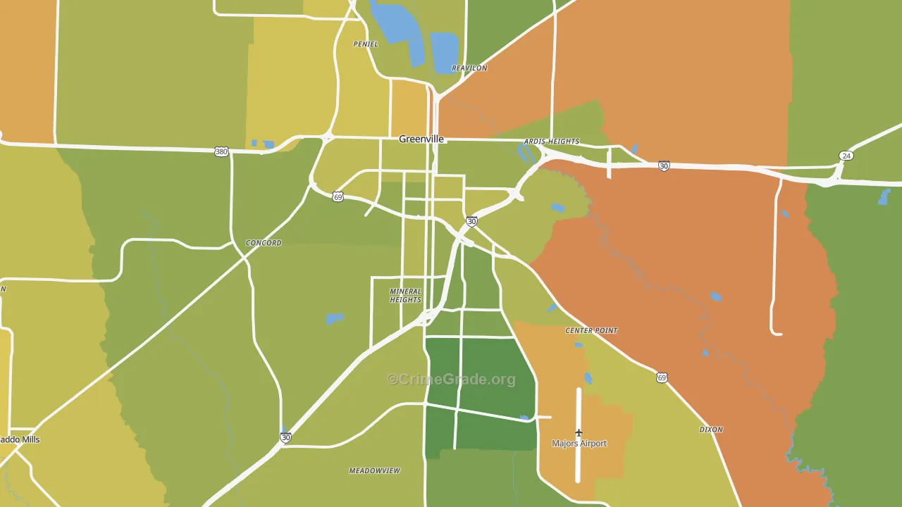 Greenville, TX Map of Murder Rates