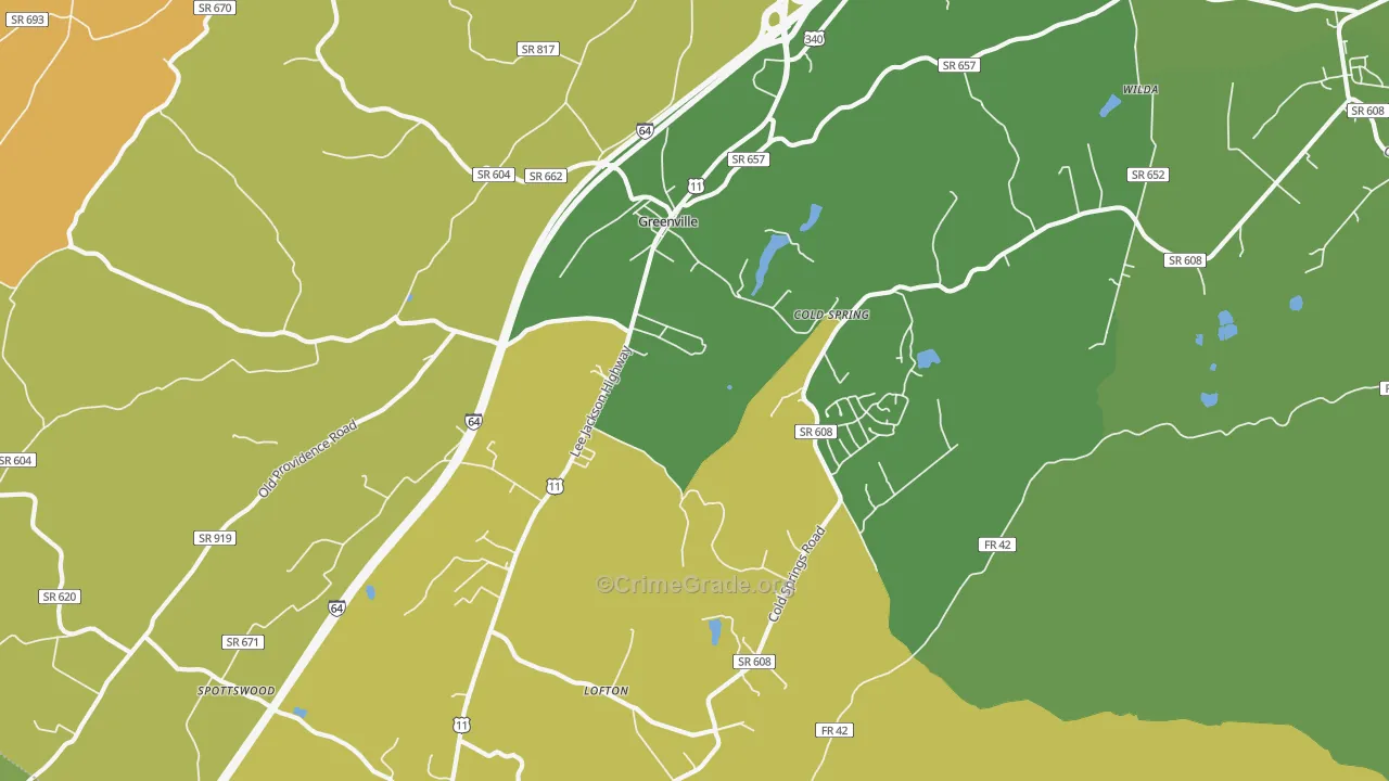 Greenville, VA Map of Murder Rates
