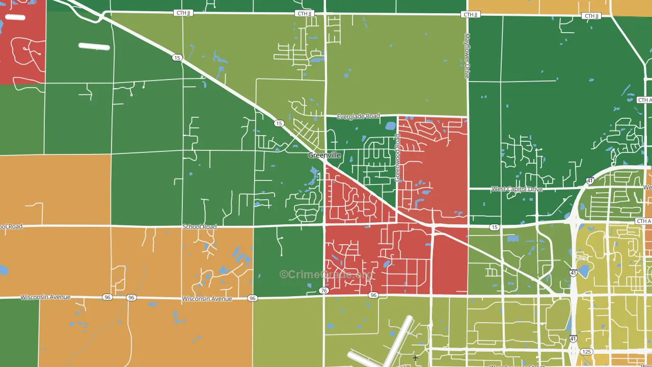 Greenville, WI Map of Murder Rates