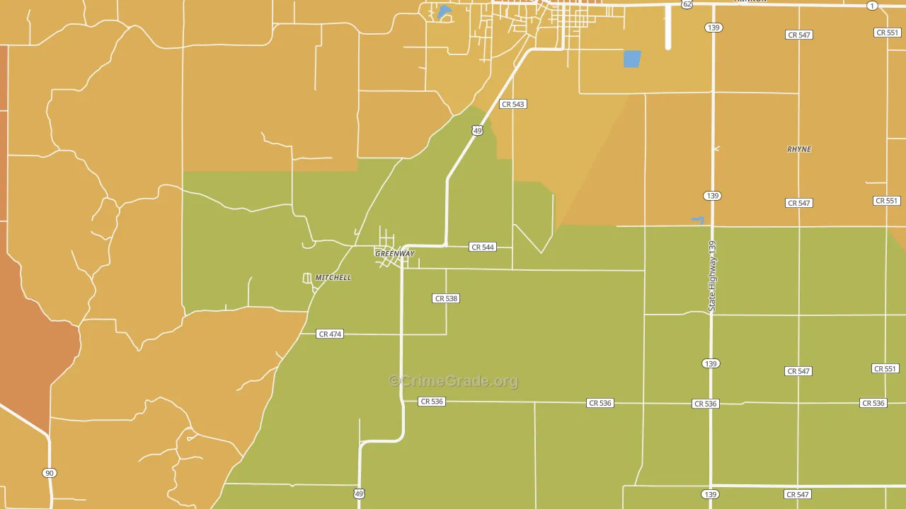 Greenway, AR Map of Murder Rates