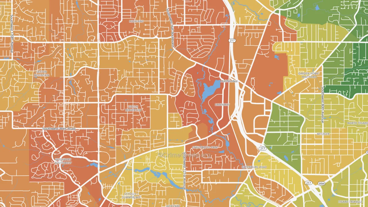Greenway, Beaverton, OR Map of Murder Rates